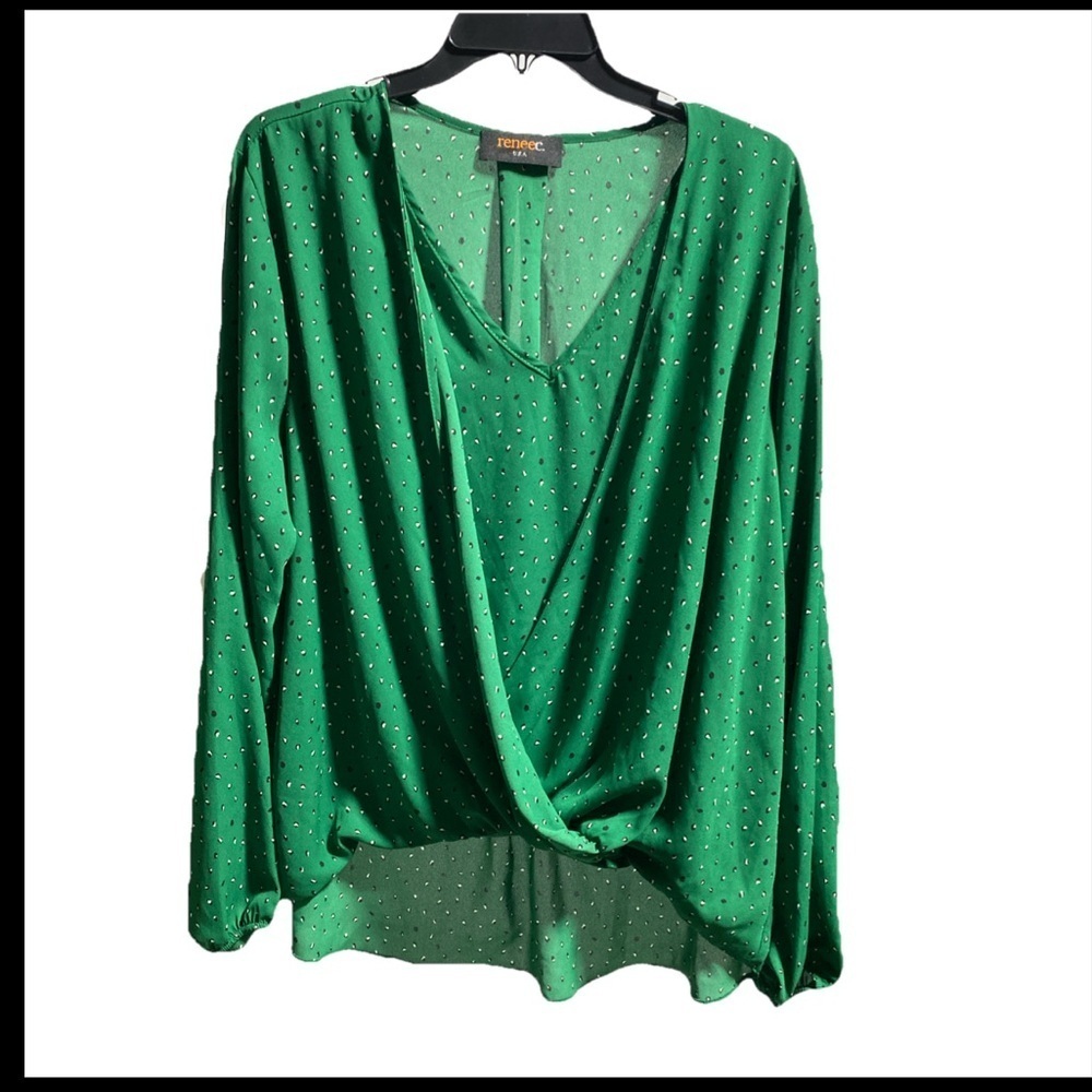 Renee C. Women's 1XL green Floral Blouse USA Made New Plus Size Top MSRP E-7